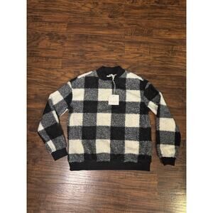 Beach Lunch Lounge Sweater Women Plaid Cozy Black White Comfy Sz:S